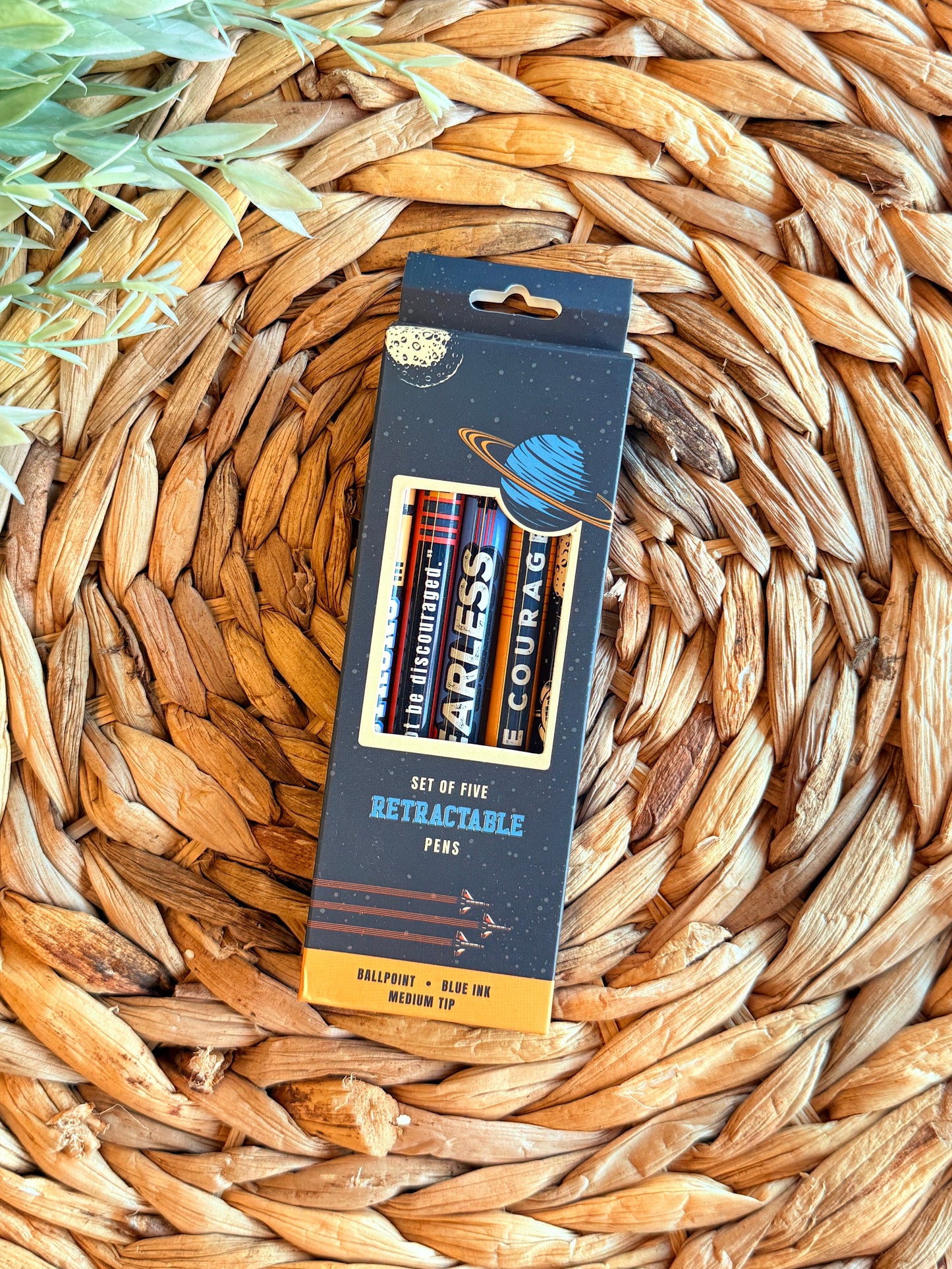 Be Strong and Courageous kids pen set with space and rocket theme