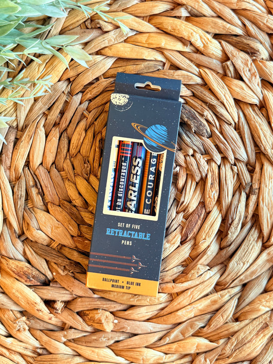 Be Strong and Courageous kids pen set with space and rocket theme