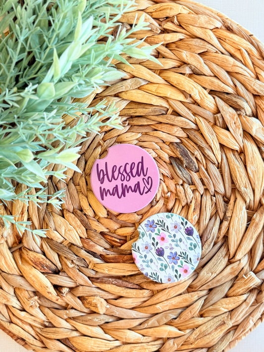 Blessed Mama engraved car coaster set for vehicle cup holders