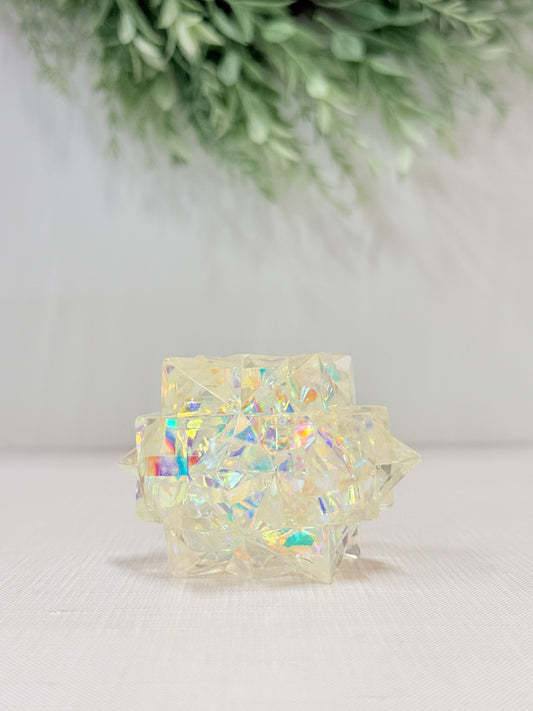 Yummee Gummee Squish Crystal sensory toy in pink, blue, purple, and white