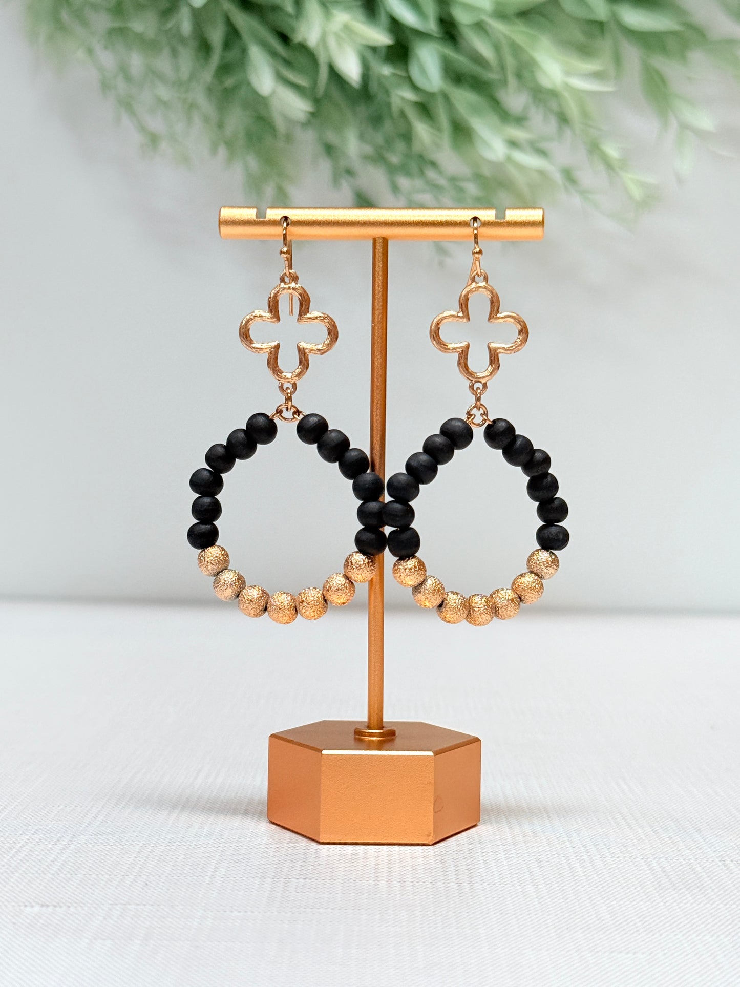 Juliet Beaded Earrings with black and gold beaded hoop design