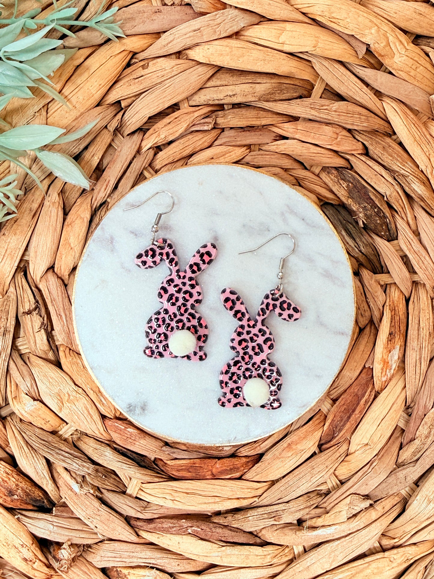 It Girl Leopard Bunny Dangle Earrings | Pink