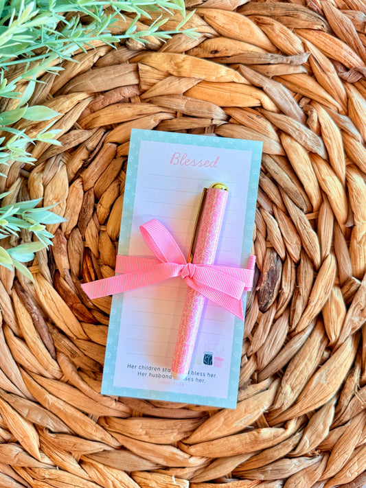 Blessed Proverbs 31:28 magnetic notepad and pen set Christian stationery gift