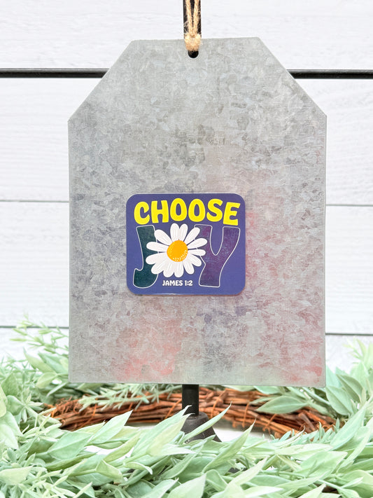 Choose Joy James 1:2 inspirational refrigerator magnet with daisy design