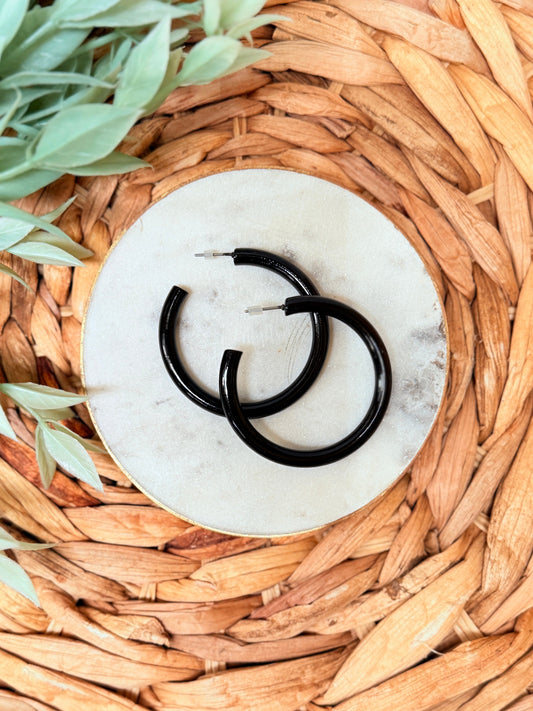 Black hoop earrings with smooth polished finish lightweight everyday jewelry