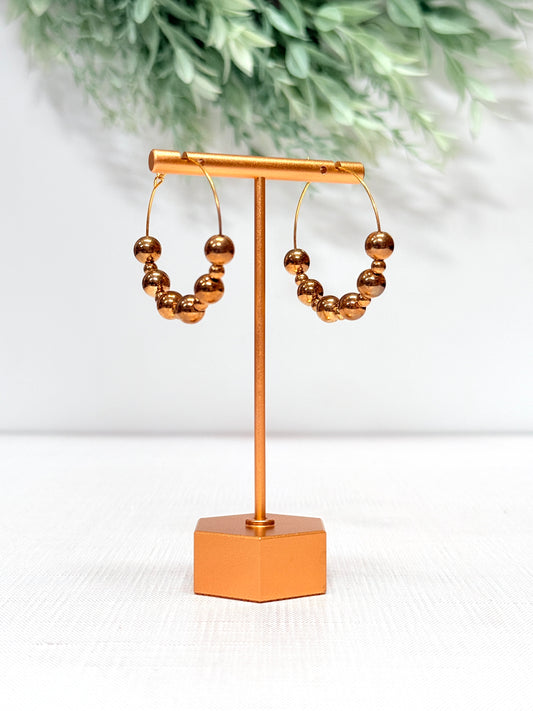 Sienna Beaded Hoop Earrings with warm brown and gold bead design