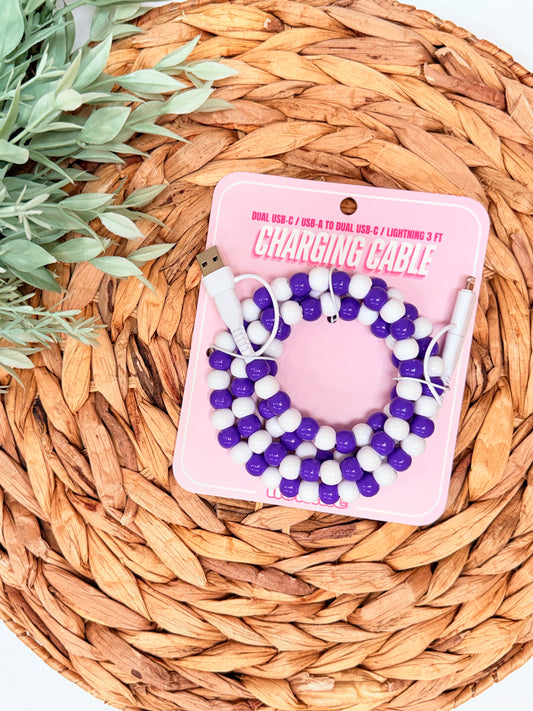 Beaded Universal Charger | Purple & White