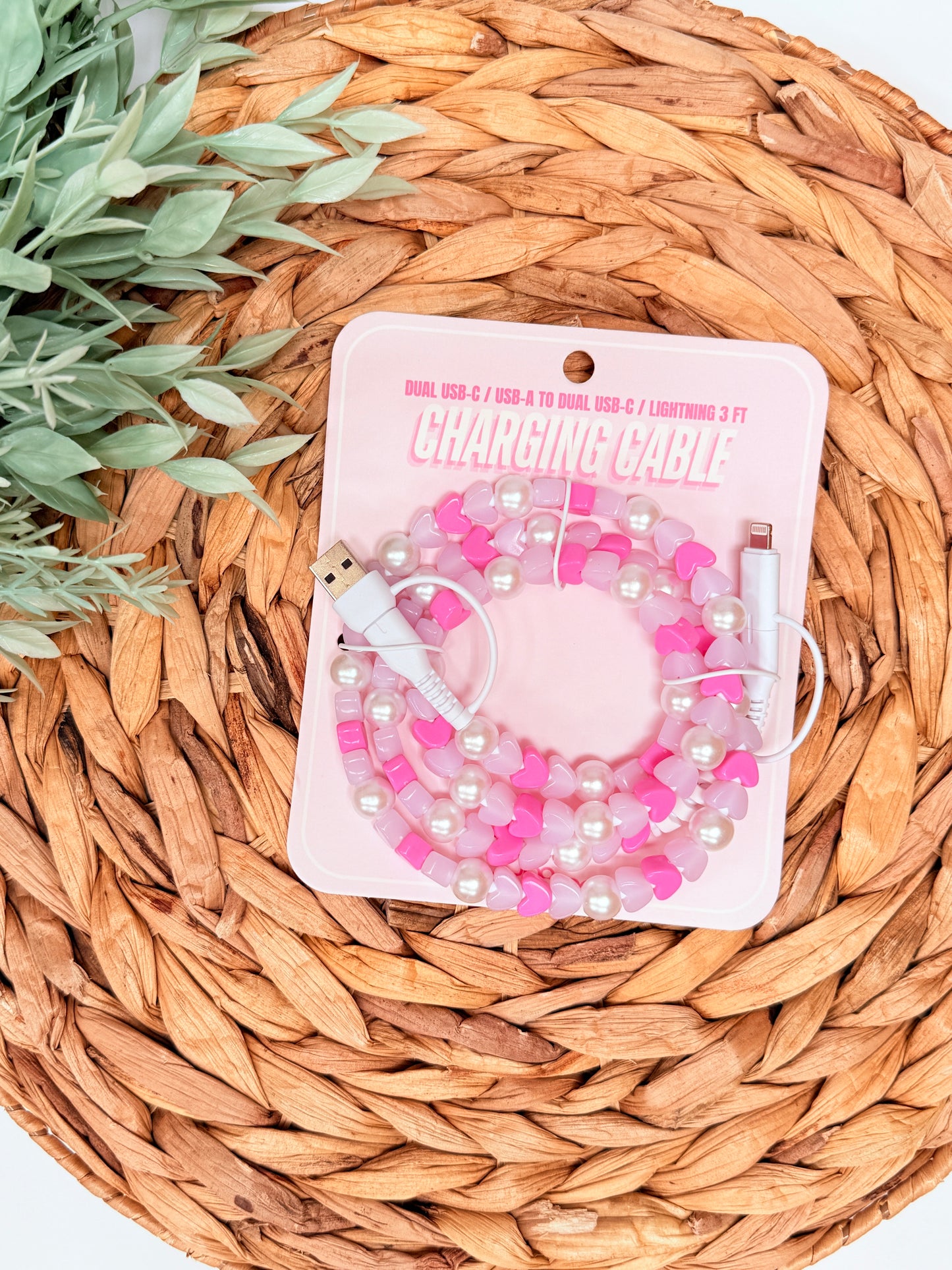 Beaded Universal Charger | Pink Hearts & Pearls