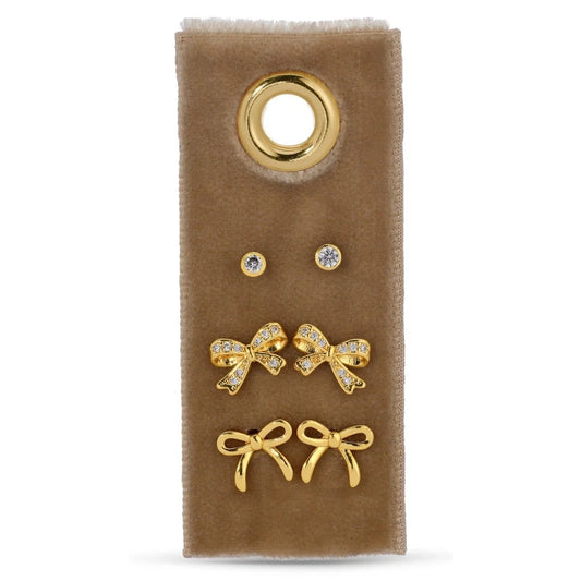 Everly Gold Pavé Bow Stud Earring Set