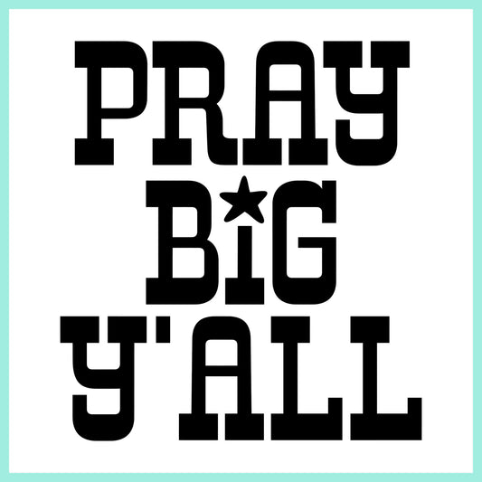 Pray Big Y’all black text DTF heat transfer design on white background with mint border