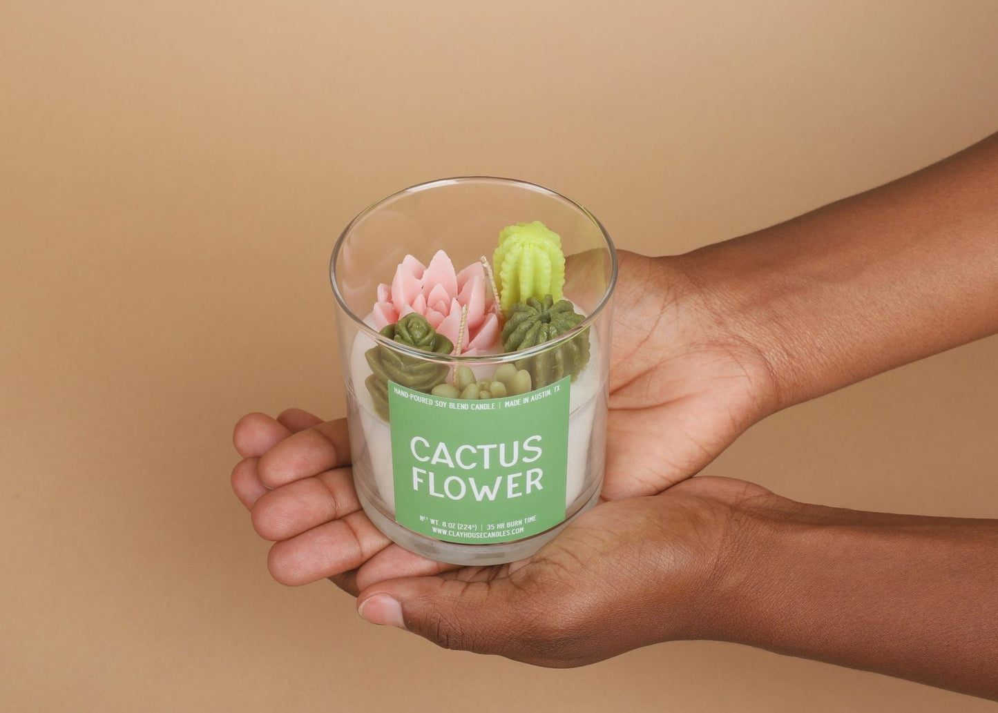 Cactus Flower candle styled for cozy gifting